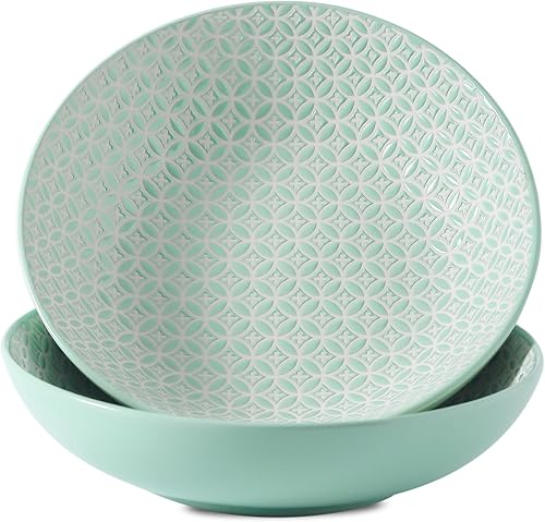 YELLOYA Tazones de sopa grandes de cerámica de 8 pulgadas, cuencos de ramen de 28 onzas de ancho y poco profundos para ensalada, cereales, frutas,