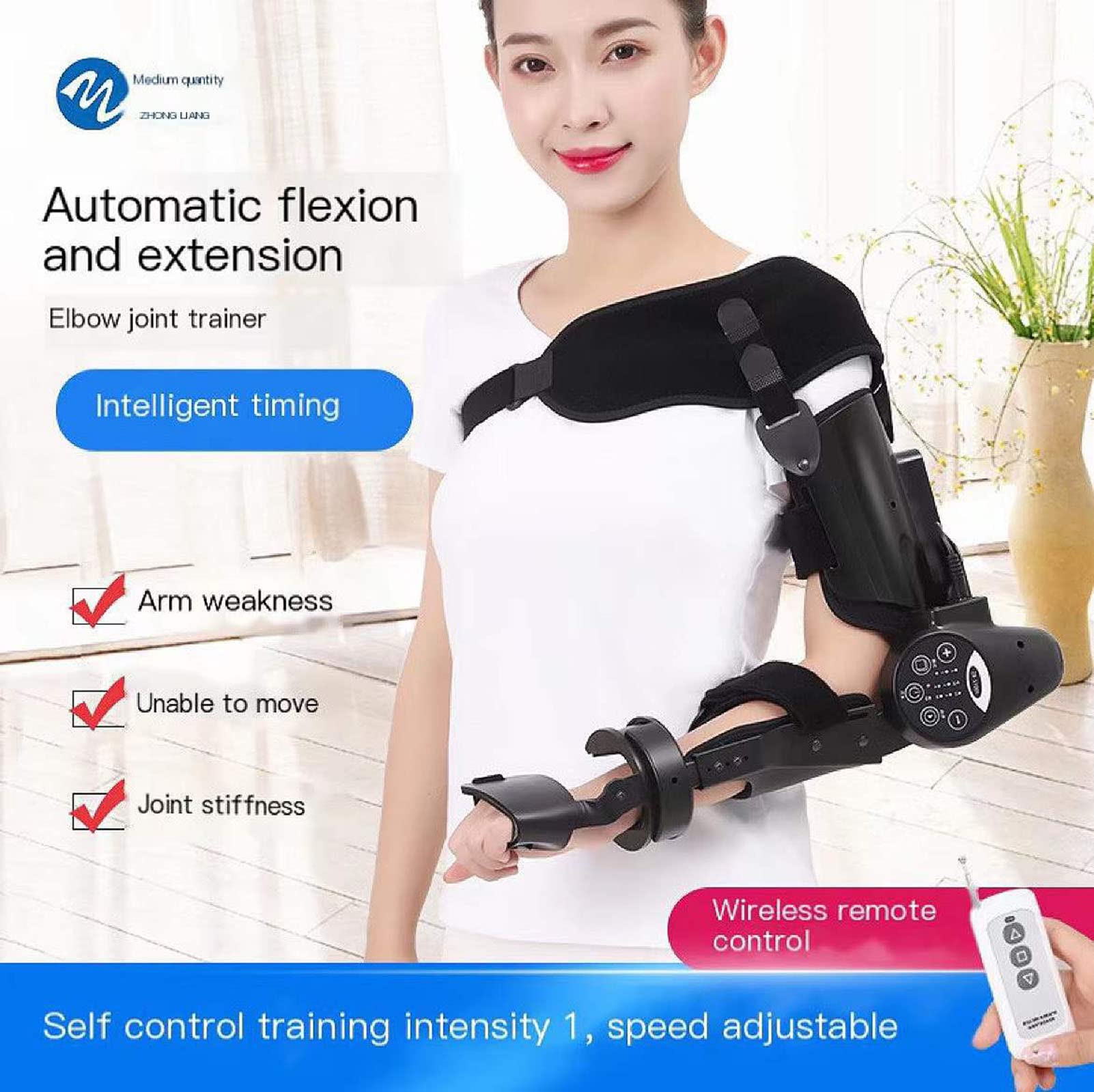 Ellenbogenbandage Trainingsgerät für Schlaganfall-Rehabilitation – Elektrischer Gelenkflexions- und Verlängerungstrainer für Hemiplegie