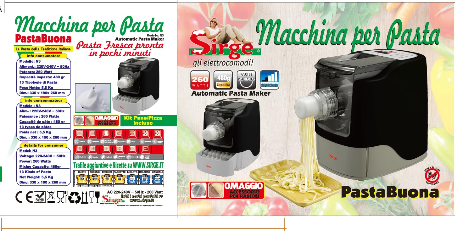 Macchina Per Pasta Sirge Automatica - 260W, 17 Trafile, Impasta Anche Pane E Pizza - Adatta Per Farine Senza Glutine - Foto 3