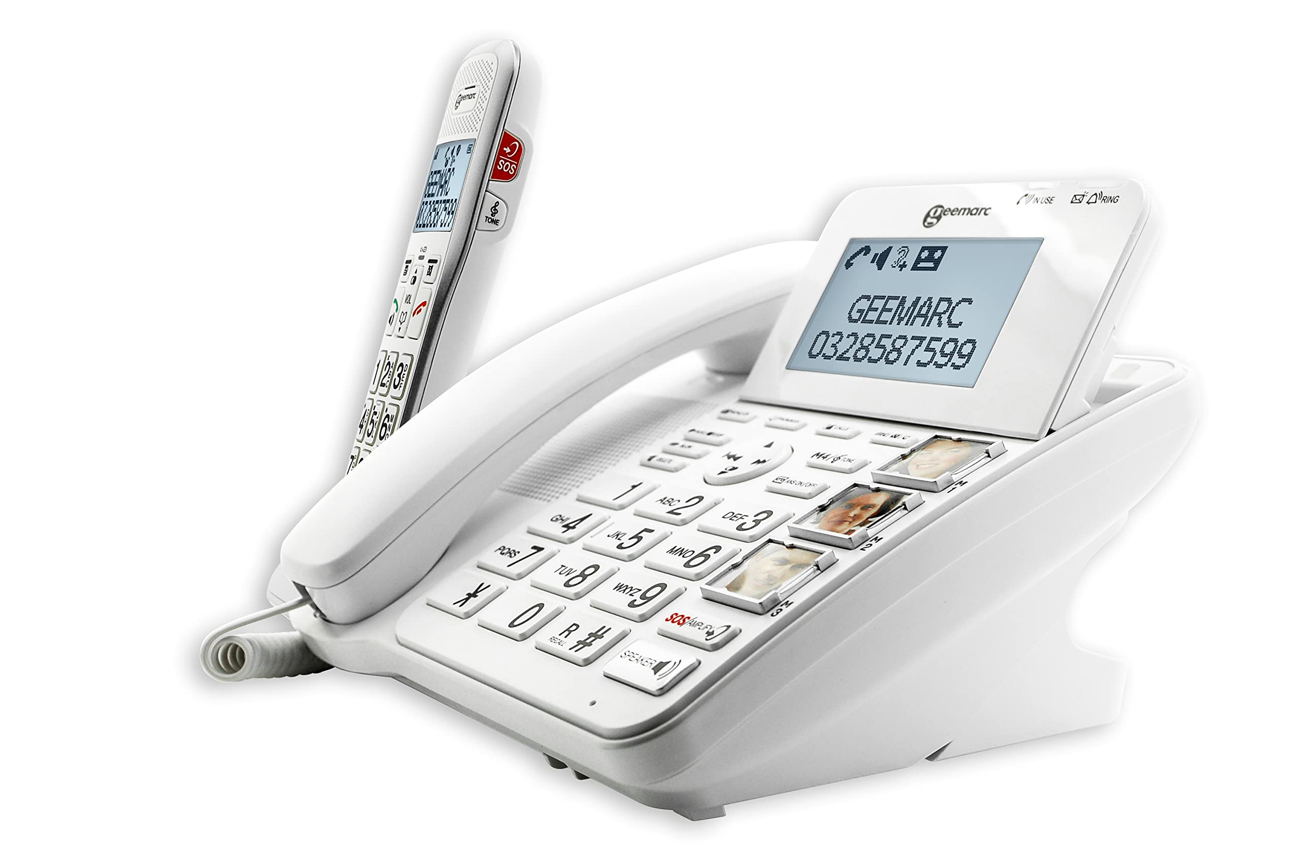 Geemarc Amplidect 595 Combi - Teléfono con Cable Amplificado y Auricular Adicional con Contestador, Botones Grandes y Función SOS para Personas Mayores - Pérdida Auditiva Moderada o Severa