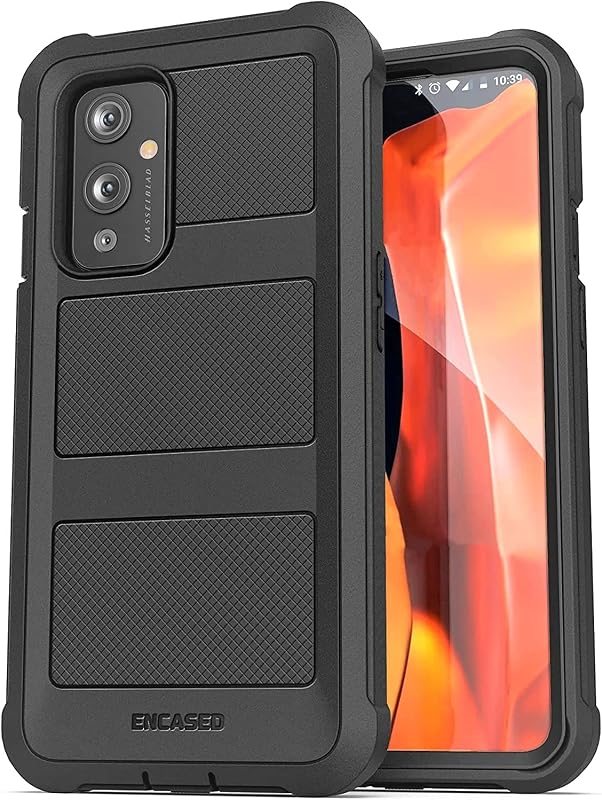 ENCASED Falcon Armor Designed for OnePlus 9 Case with Screen Protector, Protective Full Body Cover with Built-in Screen Guard (Black) (OnePlus 9)