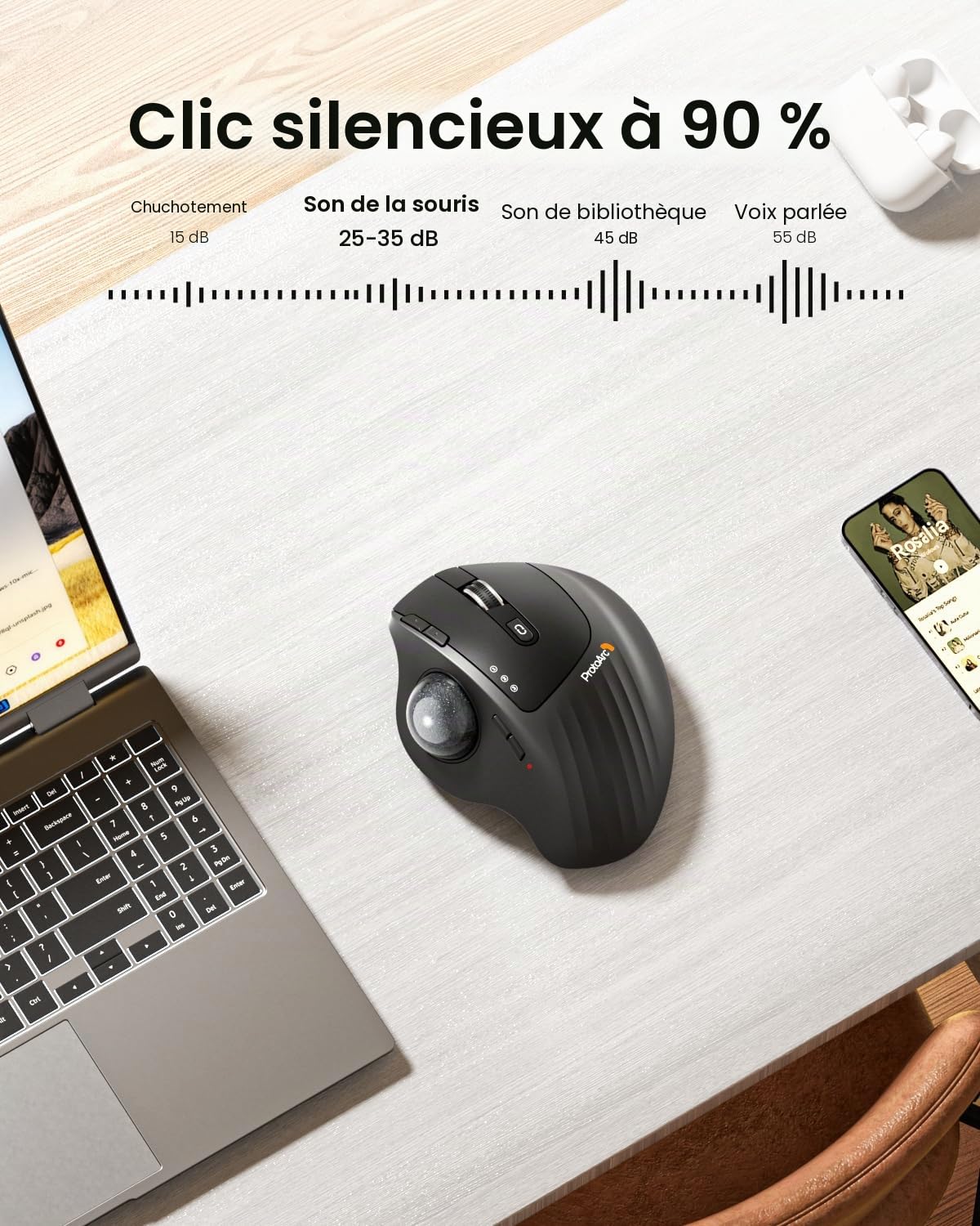 ProtoArc EM01 NL Souris Trackball sans Fil Ergonomique, 0/20°Angle Réglable