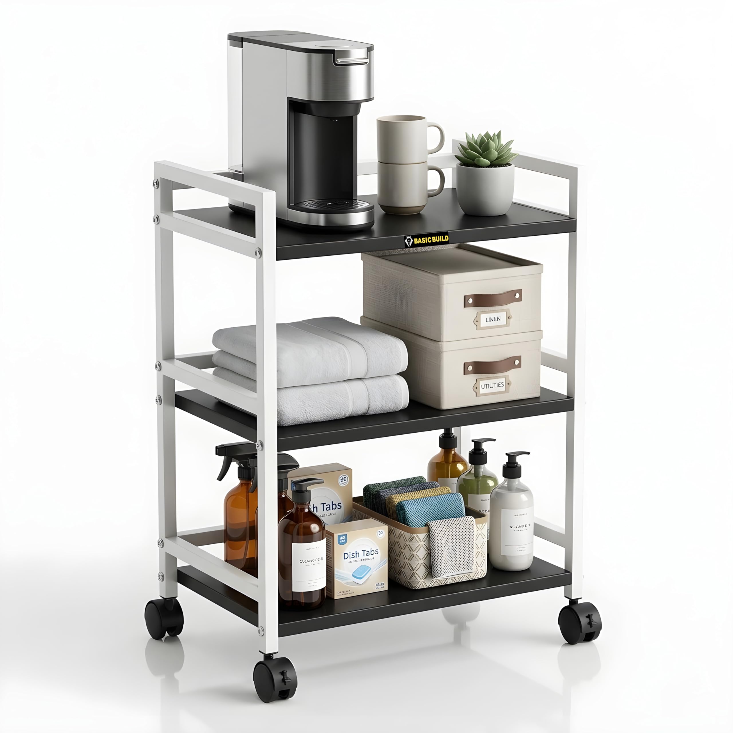 3 Tier Metal Rolling Cart with Wheels | Multipurpose Storage Trolley for Kitchen, Bathroom, Office Organizer Rack | Durable & Space Saving Utility Shelf-image-20