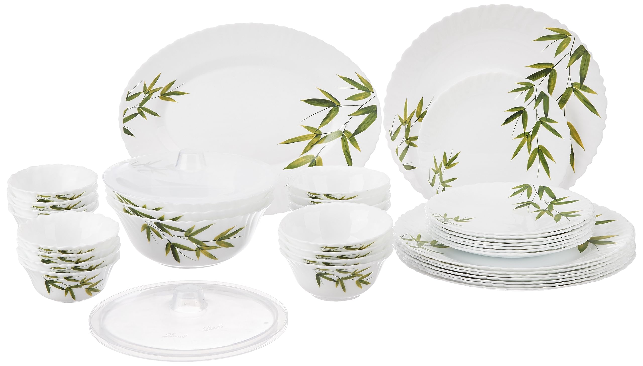 【なっお】①Fourleaf Base Larah by Borosil Bamboo Leaves Fluted Series Opalware Dinner Set