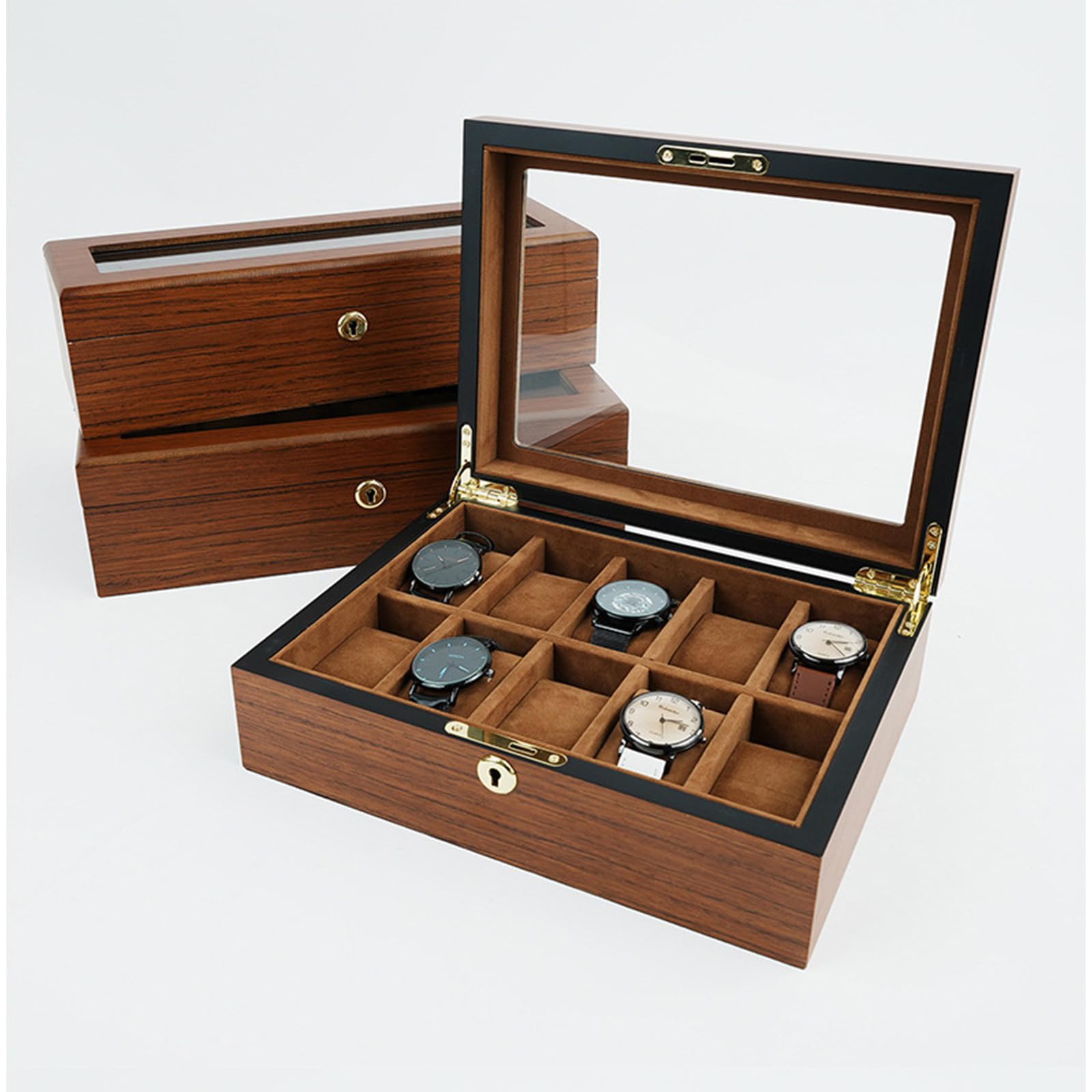 Elegante reloj de madera con forro suave para 6, 10 o 12 relojes organizadores de relojes de madera