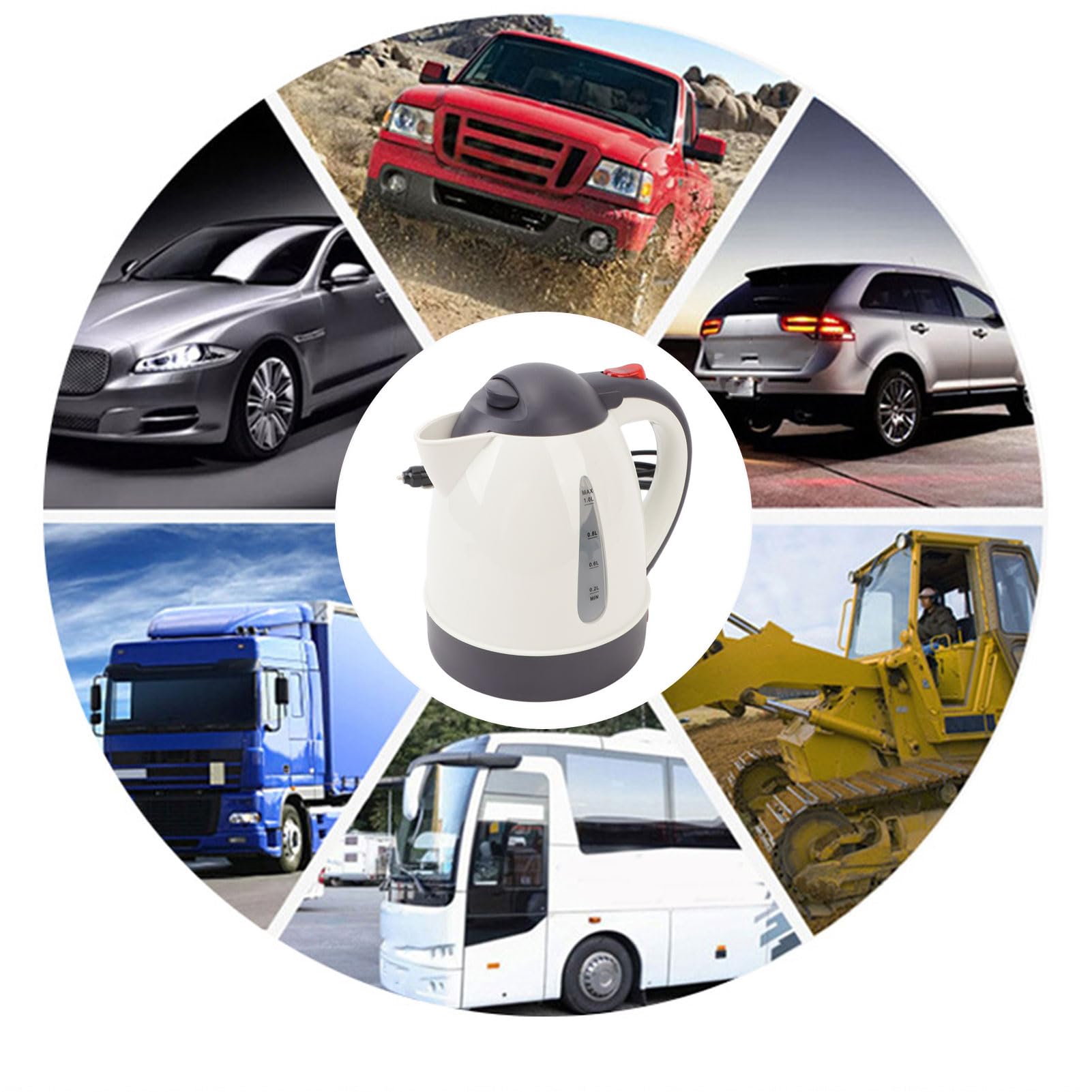 Aramox Bouilloire électrique Portative de Voiture, Chauffe-eau de Voyage d'arrêt Automatique d'acier Inoxydable 1L pour le café de thé sur les Voyages en Voiture et le Camping (12V)