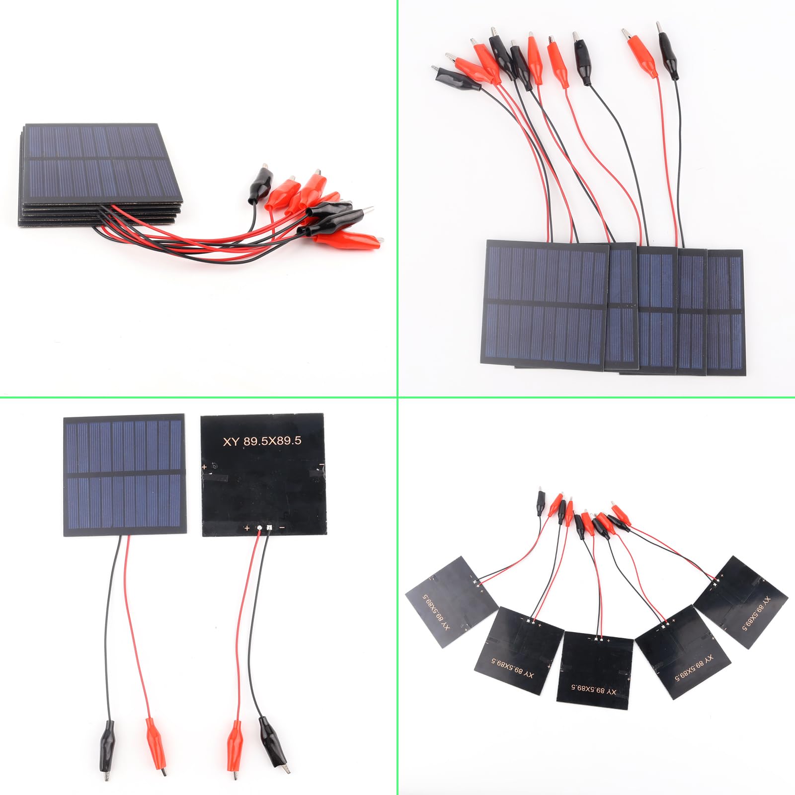 5 paneles solares pequeños, 1 W, 5 V, 200 ma, mini panel solar fotovoltaico, kit de cargador de células solares con clip de alambre de 89,5 mm x 89,5 mm para teléfono, luz eléctrica de juguete