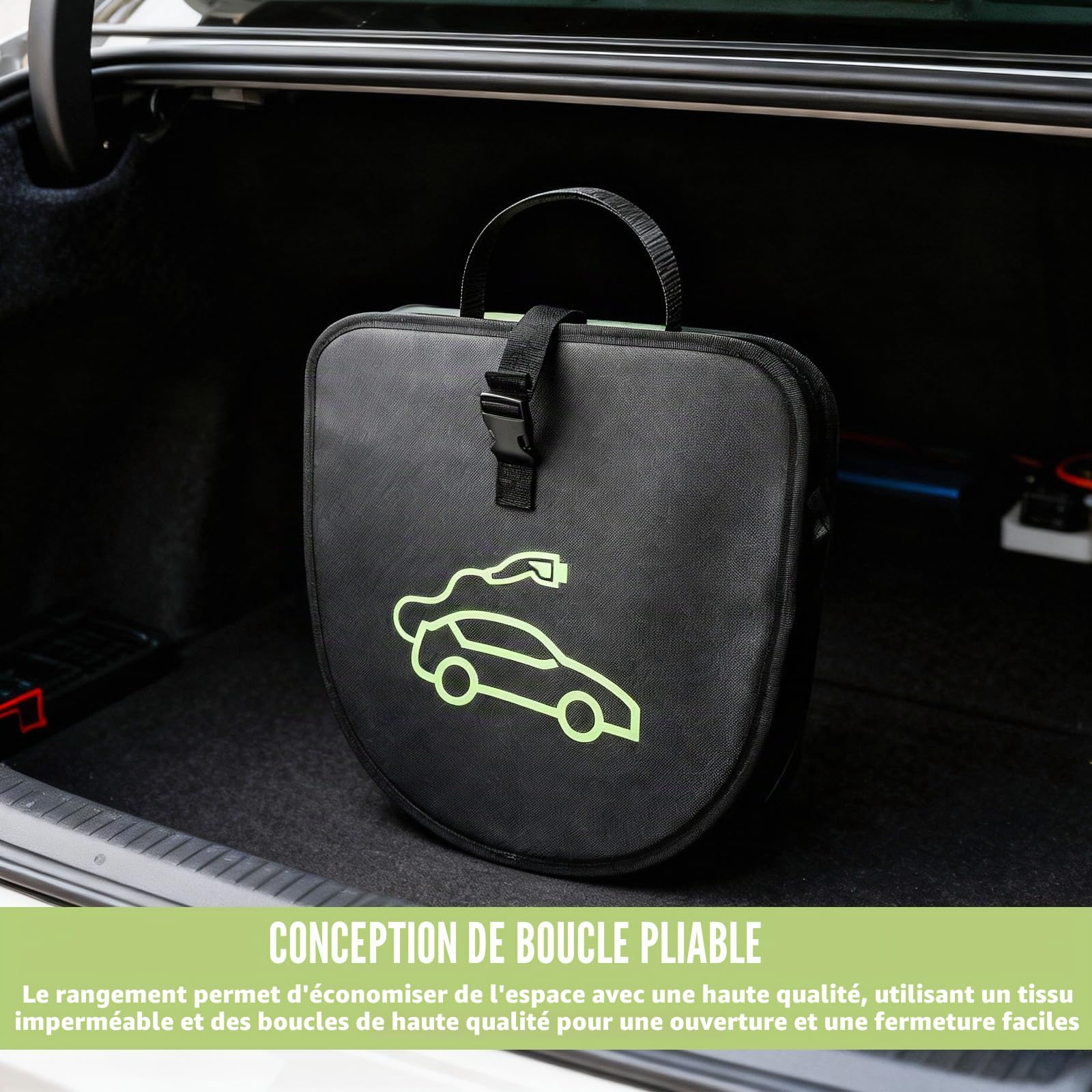 GBKDQQ Sac de rangement portable EV pour câble de charge - Sac de rangement suspendu pour voiture électrique de type 2 type T 1 - Organiseur de câbles de charge en nylon 600D pour tous les câbles et