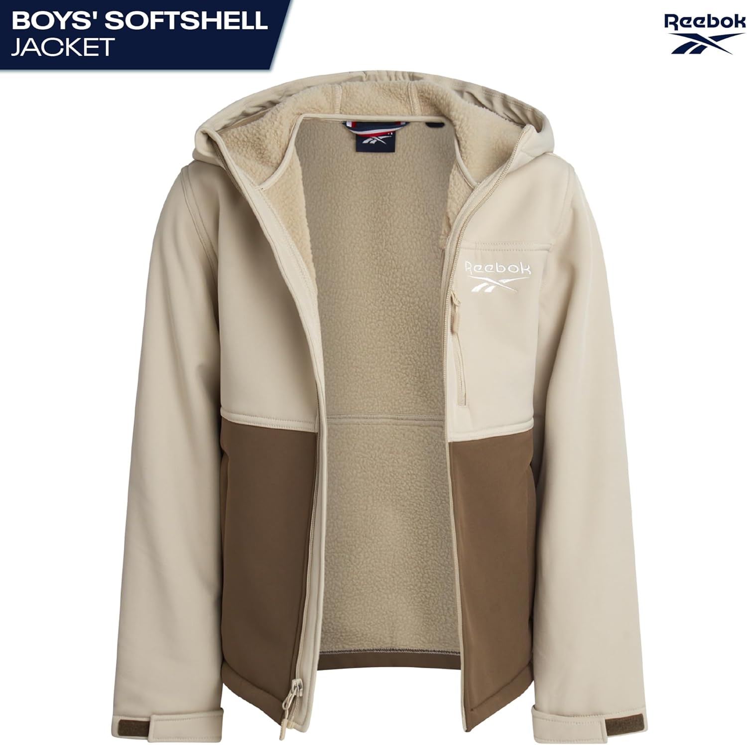 Reebok Boys Softshell Jacket - Soft Cozy Brushed Sherpa Fleece Lined Softshell Winter Coat Hooded Windbreaker Jacket for Boys - Image 2