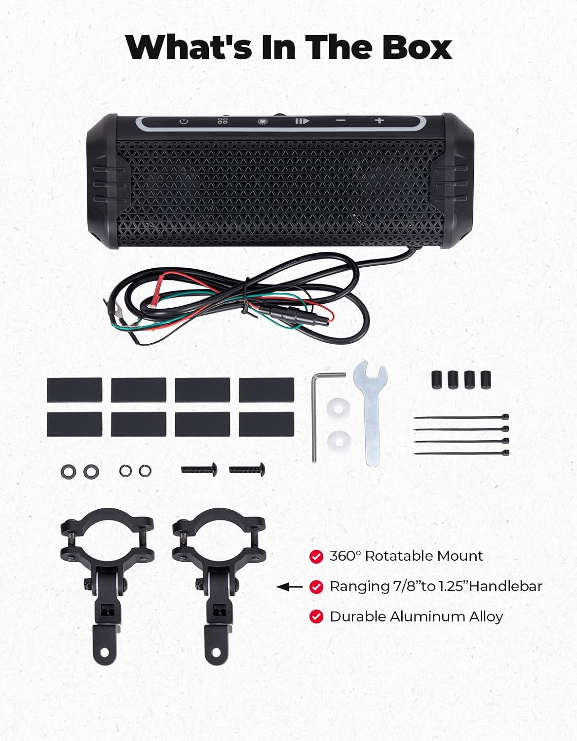 KEMIMOTO Motorcycle Speakers Bluetooth-Compatible Waterproof Radio ATV Sound Bar,AUX in,USB Sound System,RGB Lighting,7/8-1.25 in. Handlebar Speaker Aluminum Alloy