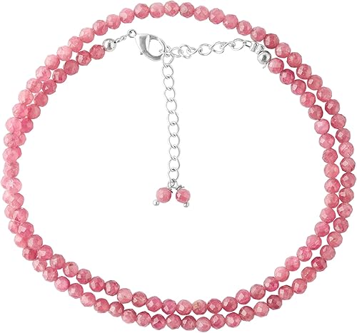 Collar de cuentas de turmalina rosa natural tamaño de cuentas de 0138in delicado collar con cristales curativos energéticos cadena chapada en plata