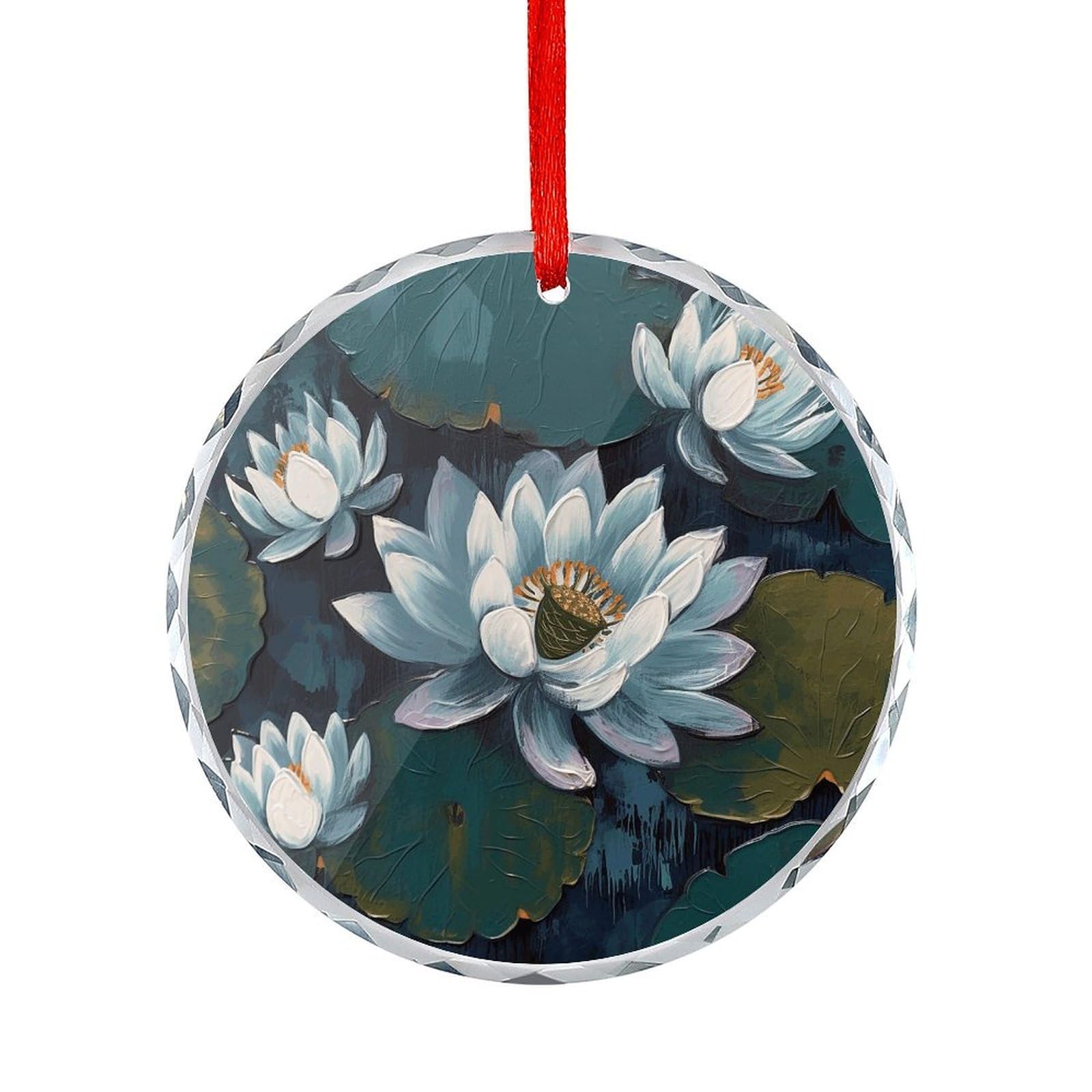 Btcowzrv Style Hand Painted Lotus Round Ornament Hanging Pendant Decor