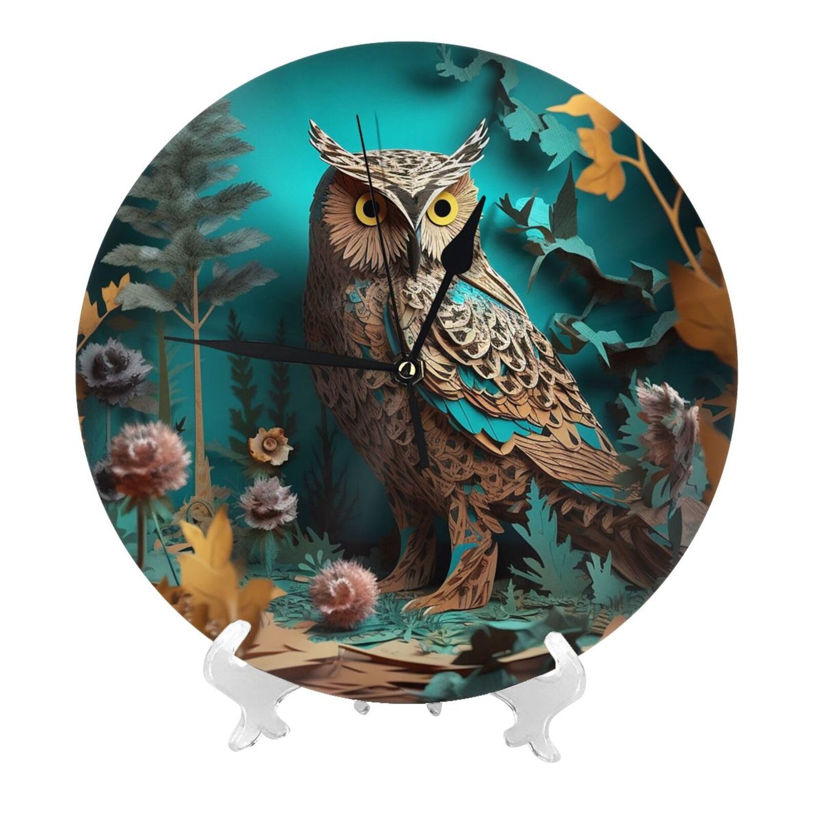 DWVTSLH Owl Wall Clock 10 Inch Silent Non-Ticking Modern Clocks Battery Operated - Decorative Wall Clocks for Bedroom Living Room Kitchen Office Wall Decor Gift Idea