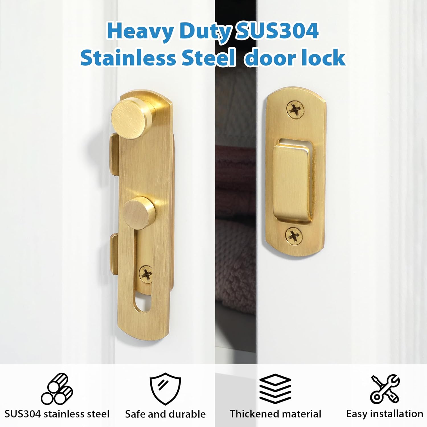 Alise 4 inch Flip Latch Gate Latches, Safety Door Lock for Barn Wood Fence Sliding French Doors,Heavy Duty SUS304 Stainless Steel Gate Hardware Gold Finish,MS9500-G