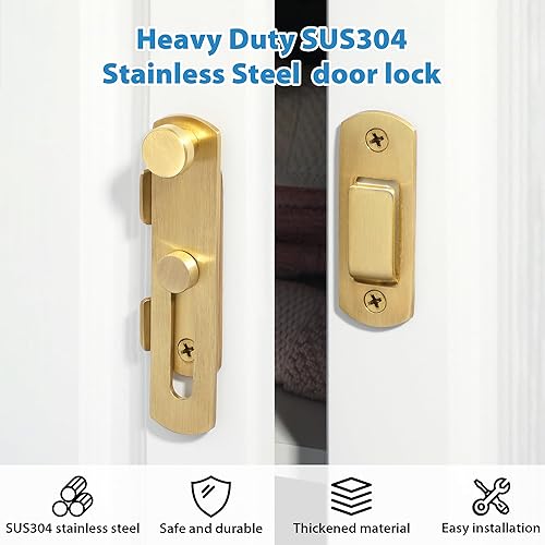 Miniatura 26 de Alise Cerradura de puerta de 4 pulgadas, cerradura de puerta de seguridad para valla de madera de granero, puertas francesas deslizantes, accesorios