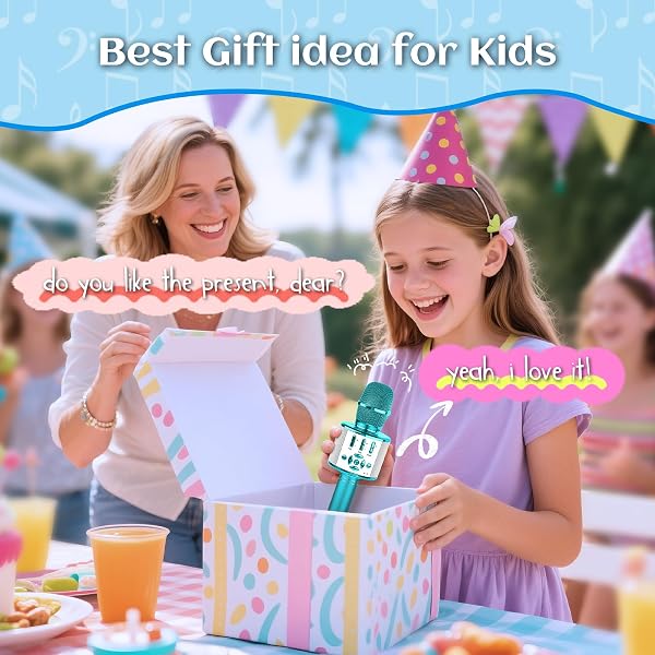BONAOK Karaoke, microfono wireless per bambini, 4 in 1, microfono per karaoke, microfono per bambini per cantare senza fili per casa, feste, compatibile con Android (blu) - 2