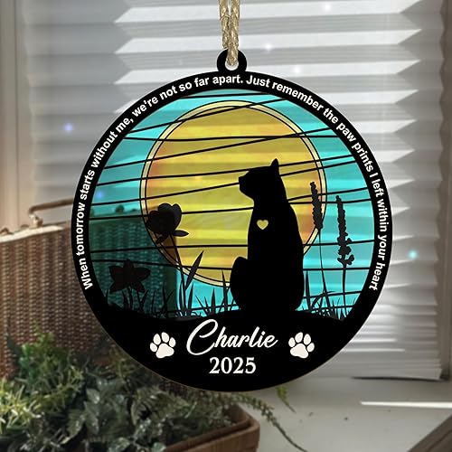 Miniatura 7 de Adorno conmemorativo de atrapasoles personalizado para gatos, nombre personalizado, regalo conmemorativo de gato, regalo para amantes de los gatos,