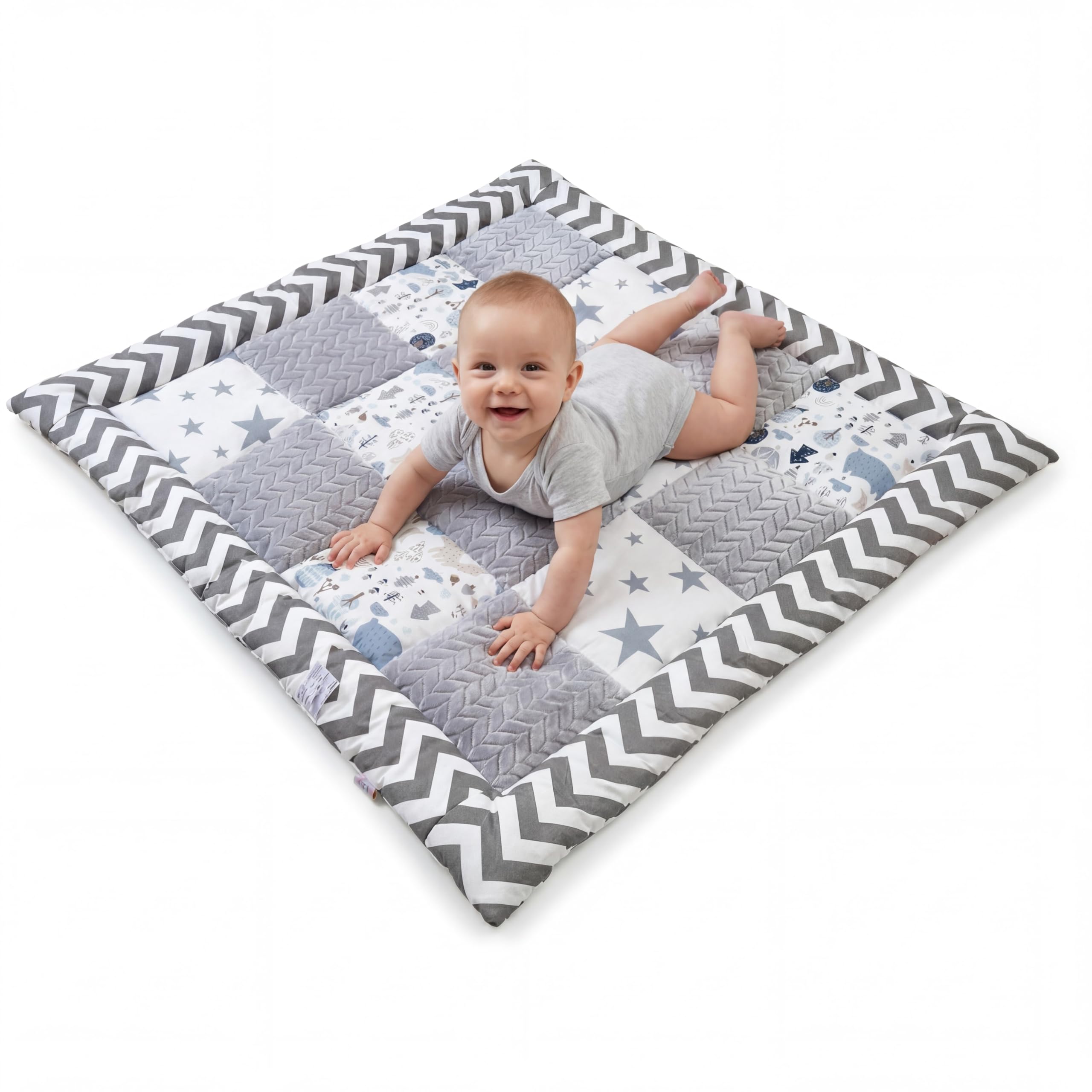 DANKA® Extra dicke Krabbeldecke 100x100 cm – 100% Baumwolle – weich & sicher auf harten Böden – faltbare Baby Spieldecke für Zuhause & unterwegs (Zickzack)