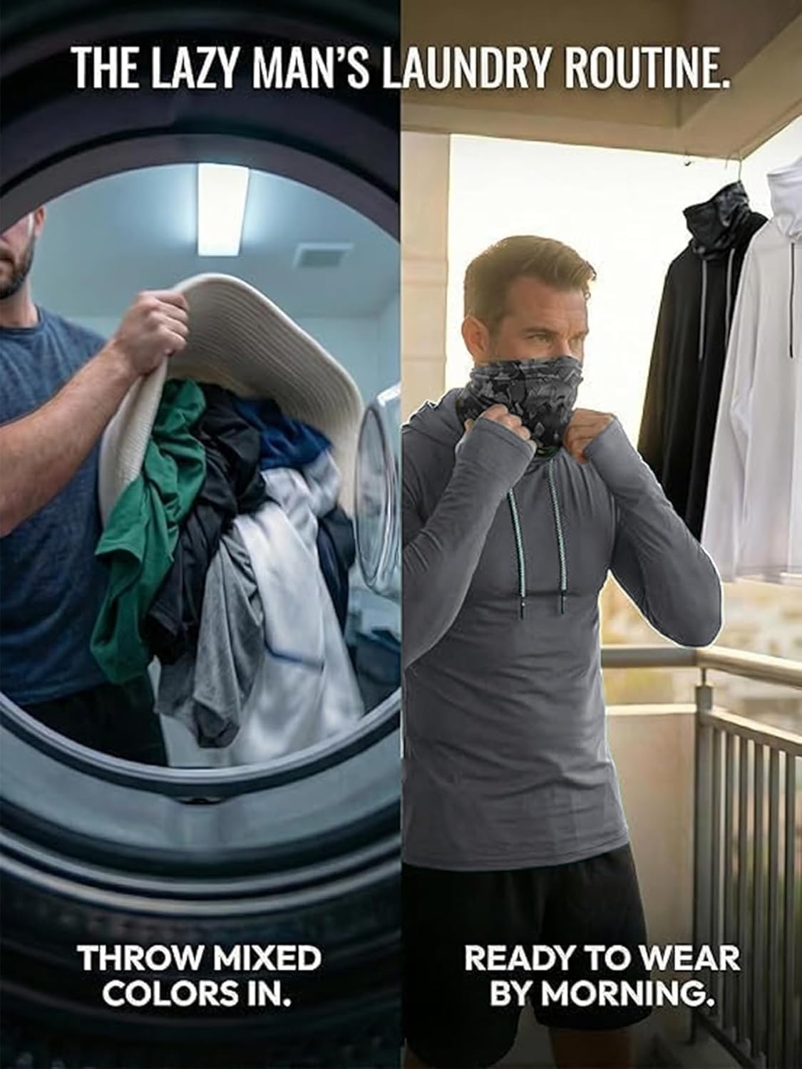 3 Pack Men's Fishing Hoodie with Face Cover - Quick Dry Long Sleeve Performance Tee for Outdoor Sports & Yard Work