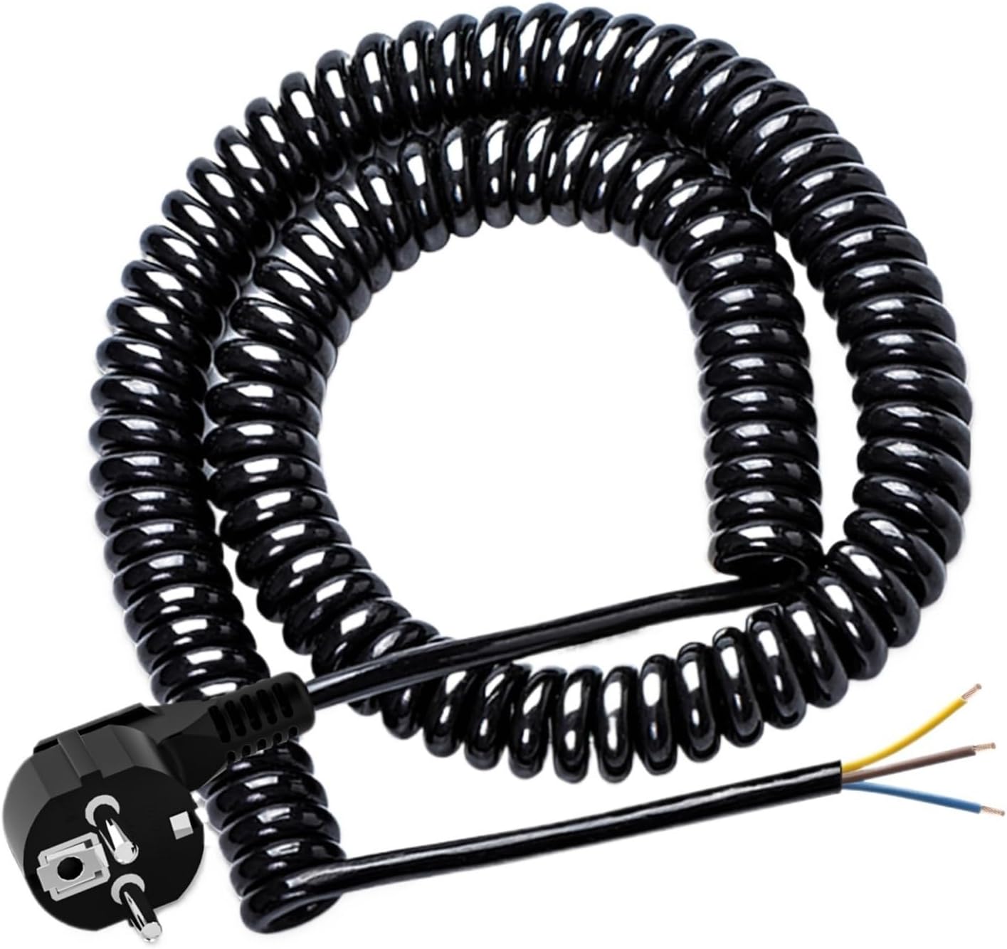 2/3/5m EU Replaceable Coil Cable with Protective Contacts, 250V Male Plug, Black Extension Cable(3 Meters-W)