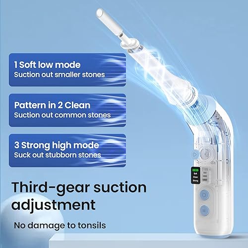 Miniatura 4 de Removedor de piedras amígdalas con cámara, kit electrónico de eliminación de piedras amígdalas con luz LED, 3 niveles de succión, combate el mal