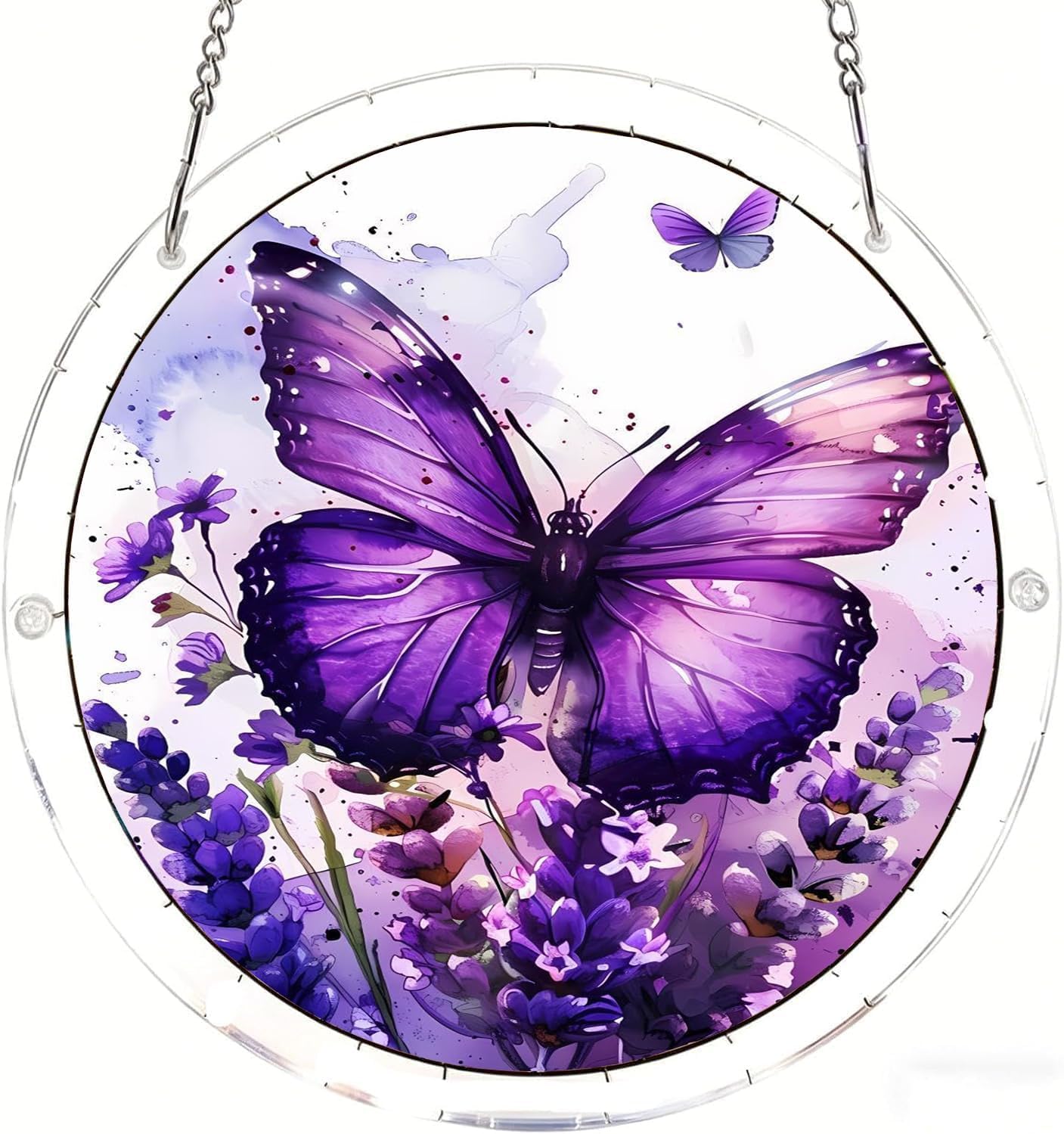 Butterfly Resting on Lavender Lavender Acrylic Jigsaw Puzzles Suncatcher, 7.4 Inch Window Hanging Suncatcher Acrylic Puzzle, DIY Home Decor Art Gift