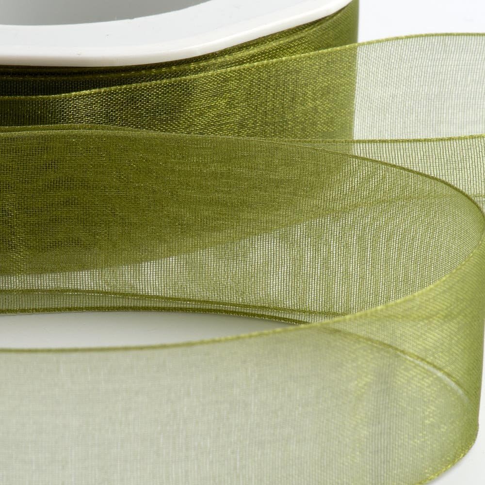 Italian Options Organza Chiffon Ribbon, Sheer Organza Ribbons for Gift Wrapping, Presents, Crafting, Wedding, Flower Bouquets, Birthday, Decorations, Décor, 25mm x 20 Metres, Moss Green