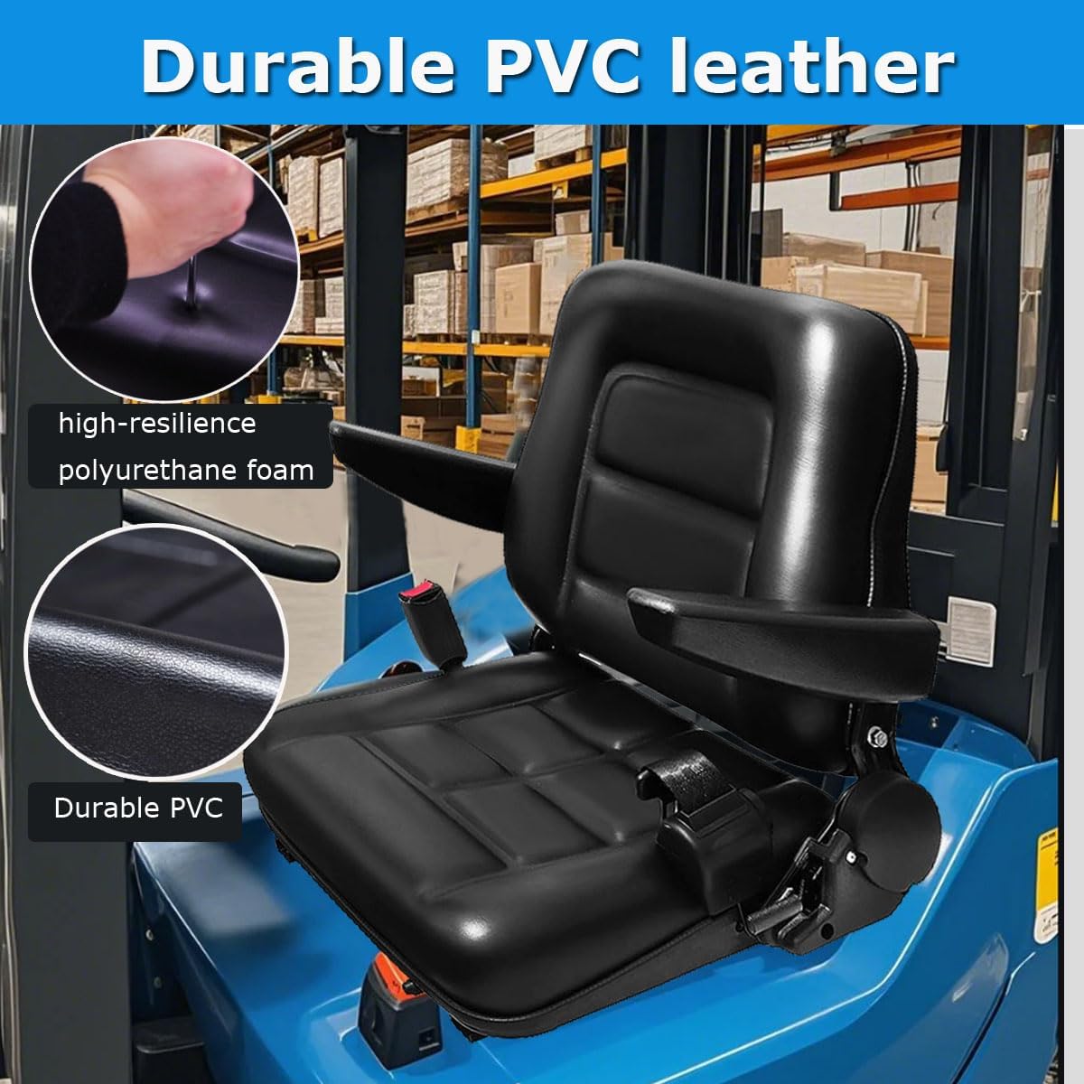 Lawn Mower Seat,Universal Tractor Seatwith Adjustable Backrest,Armrest And Safety Belt, for Forklift,Tractor,Excavator Skid Loader Dozer