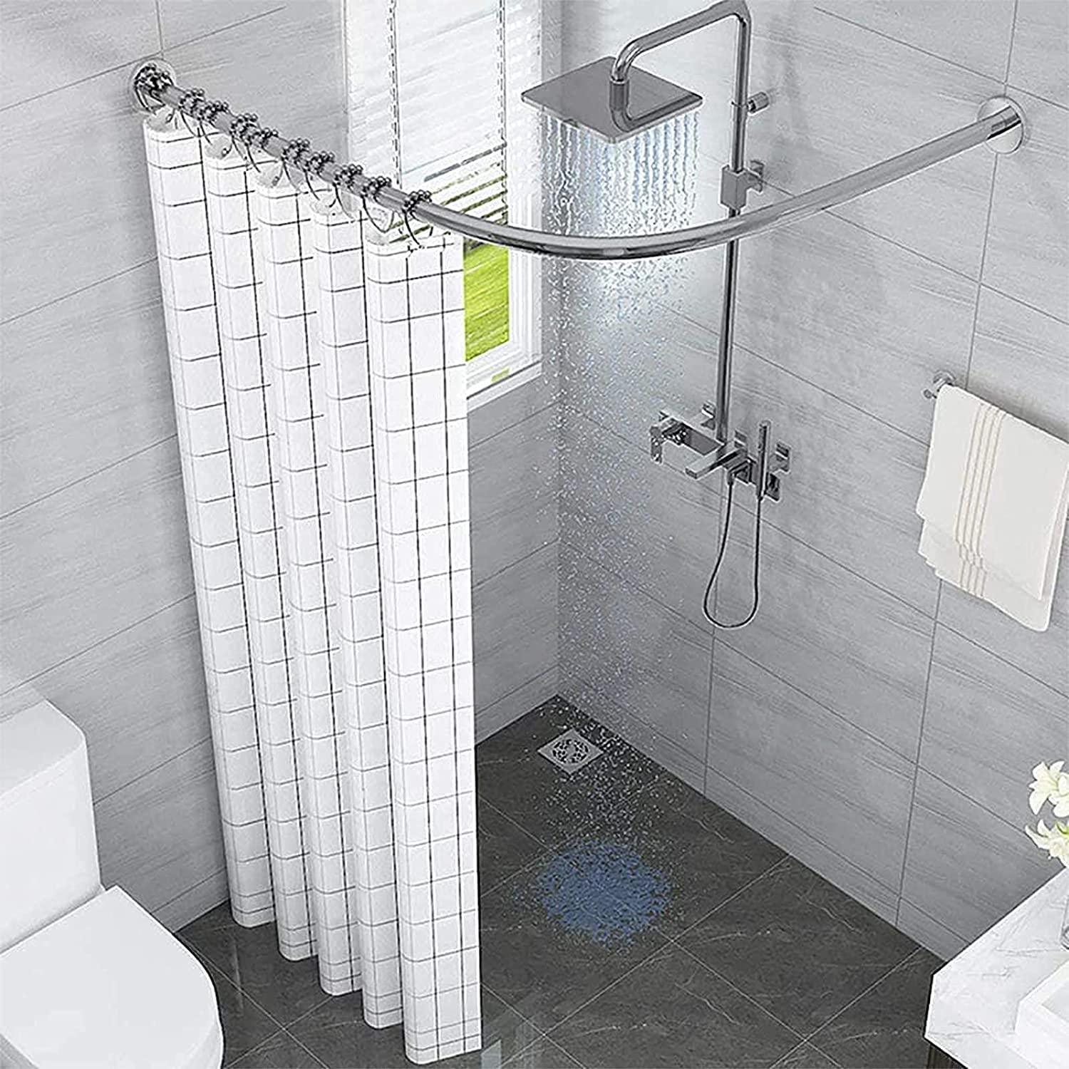 Bonpally Tringle à Rideau De Douche Incurvée - Réglable 109-183 Cm, Aluminium Antirouille, Chrome