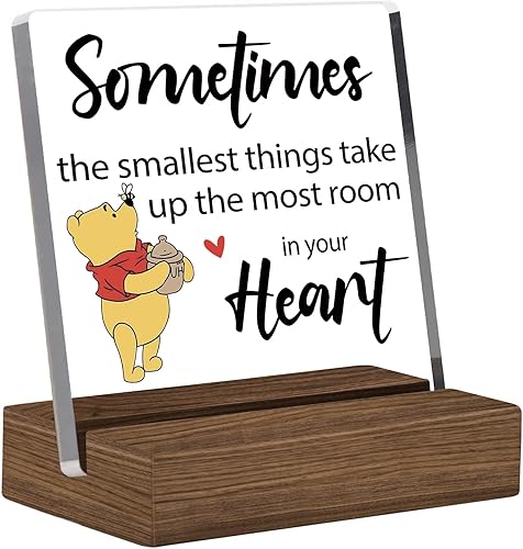 Teouios - Letrero decorativo de escritorio transparente con soporte de madera, inspirador y divertido con cita de Winnie The Pooh, placa positiva
