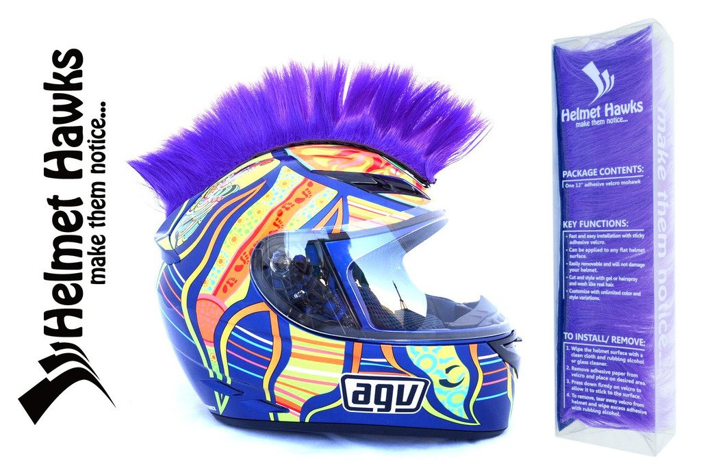 Helmet Hawks ® Motorcycle Helmet Mohawk w/Sticky Hook and Loop Fastener Adhesive - Royal Purple