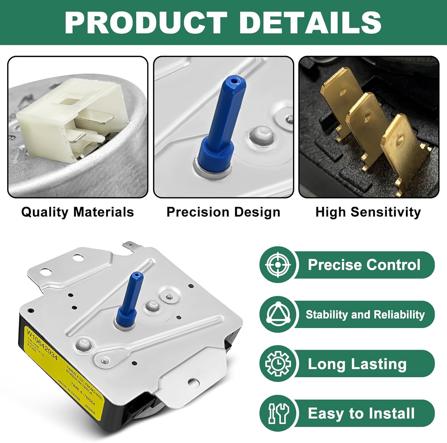 W10642934 W10854240 Dryer Timer, 115VAC 60HZ Compatible With Whirlpool, Replaces Part Numbers YWET4027HW2, YWET4027EW0, YWET4024HW0 Dryer Timer Replacement For 418-093-20-B5, PS11731277