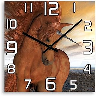 Cichy zegar ścienny kasztanowy koń magiczny jednorożec kwadratowy zegar ścienny do pokoju dziewczęcego pegaz dekoracja domu cichy zamiatany zegar kwarcowy zegar ścienny 30 cm
