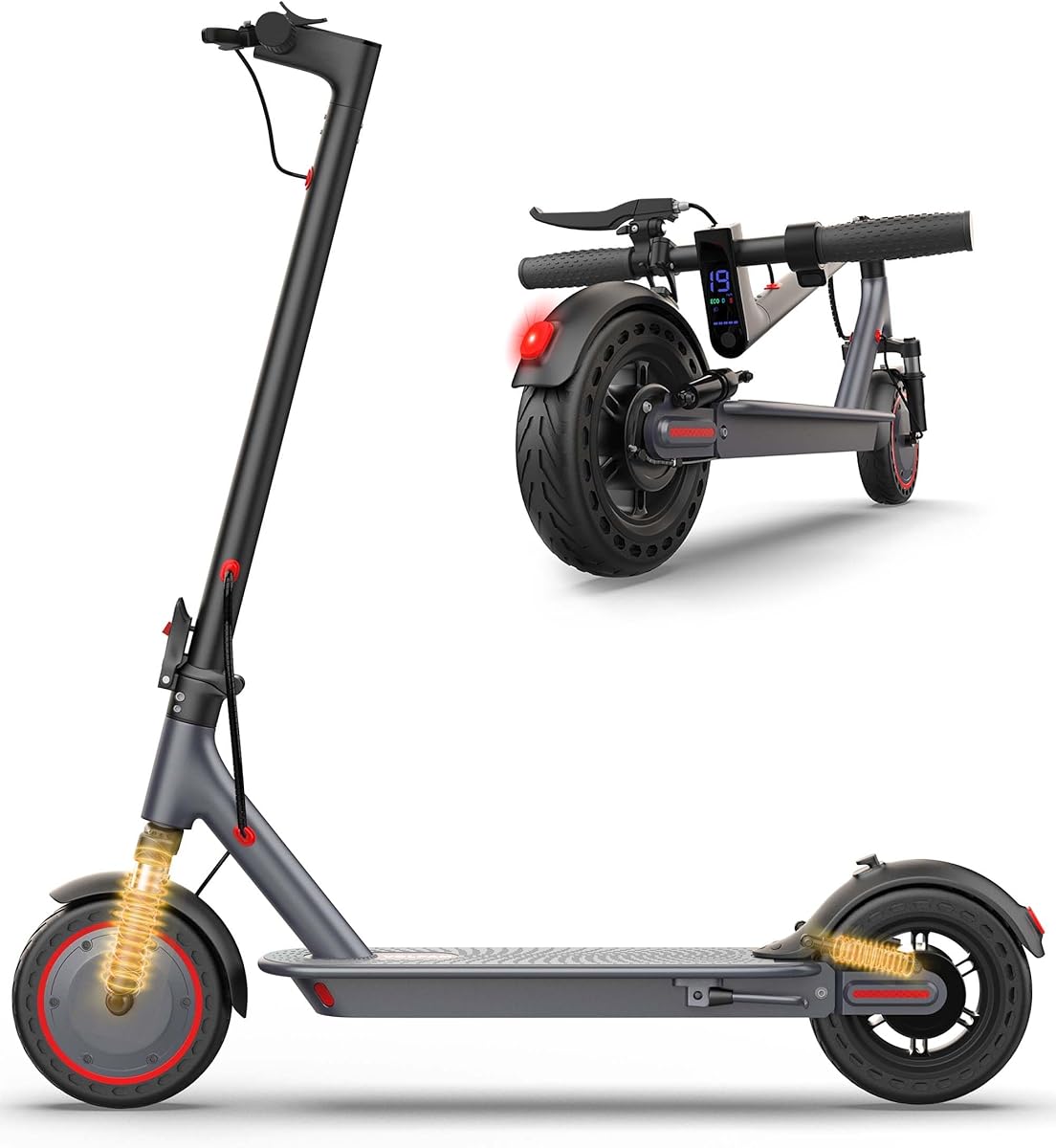VOLPAM Electric Scooter, 350W/500W Powerful Motor, 8.5"/10" Solid Tires, 19/22Mph, 28/21/16 Miles Range, Dual Braking
