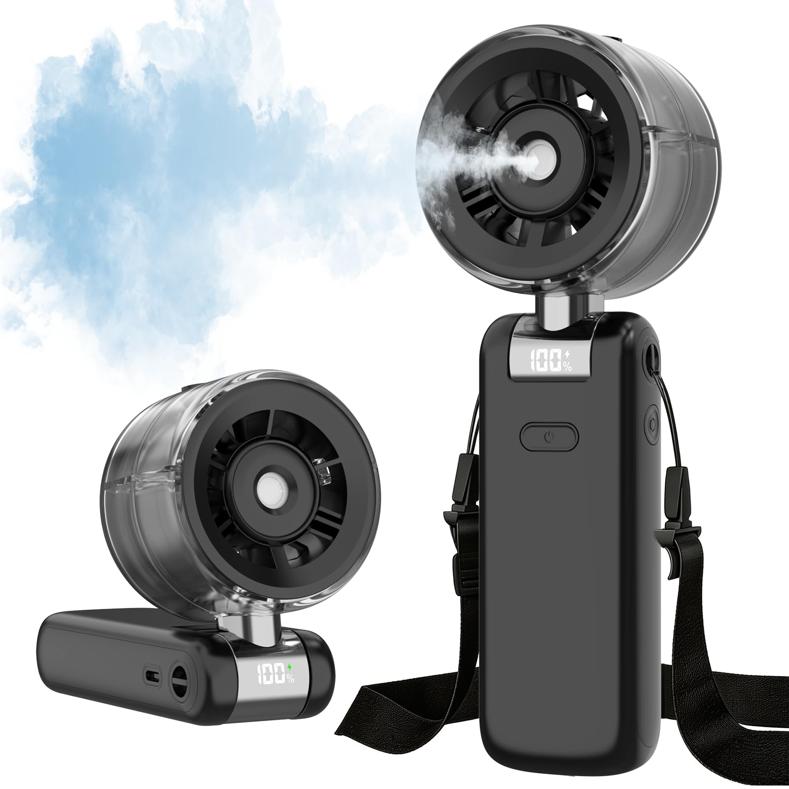 Ventilador de mano USB con 5 velocidades y pantalla LED para un flujo de aire óptimo