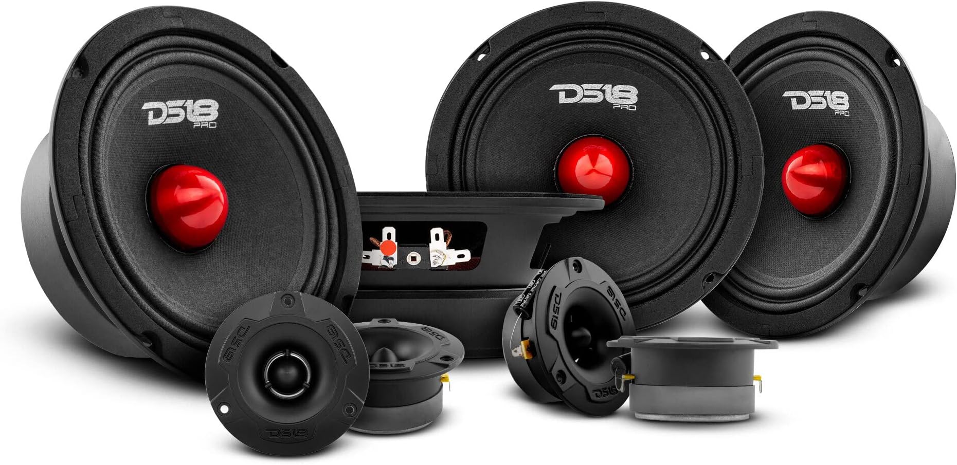 Bundle Car Speakers 4X PRO-GM6B 6.5" Midrange Speakers and 4X PRO-TWX1/BK Aluminum Super Tweeters - PRO Car Audio Component Package