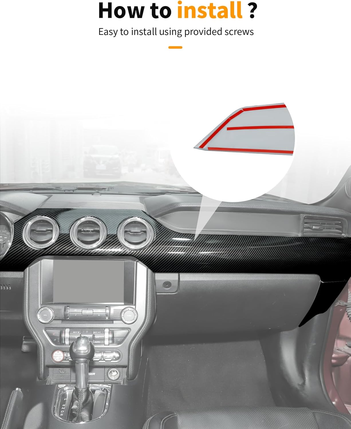 Hoolcar for Ford Mustang 2015-2023 Center Console Dashboard Panel Trim Frame Cover Interior Accessories, Carbon Fiber