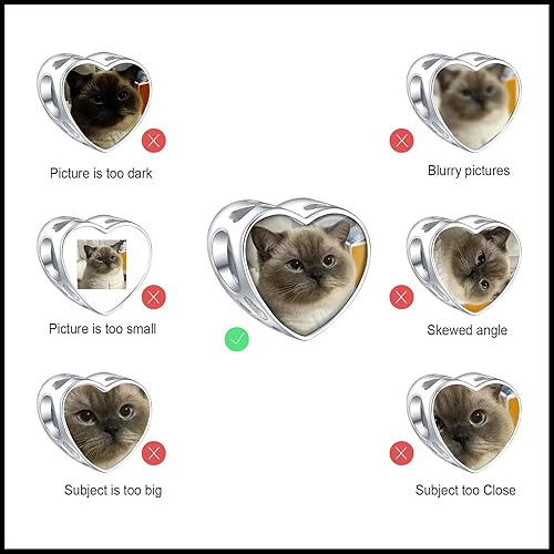 Miniatura 4 de NINGAN Abalorios personalizados con fotos de plata de ley 925 para pulseras, collares, cuentas redondas de corazón grabado personalizado para