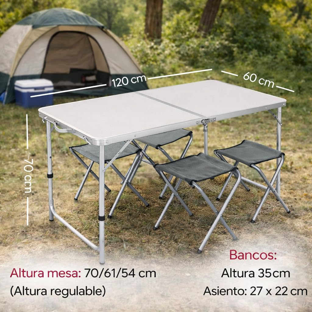 Mesa Plegable de Camping con 4 Taburetes