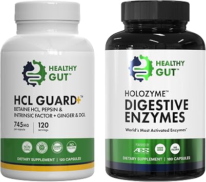 Healthy Gut HCL Guard, 120 Capsules, and HoloZyme Digestive Enzymes, 180 Capsules