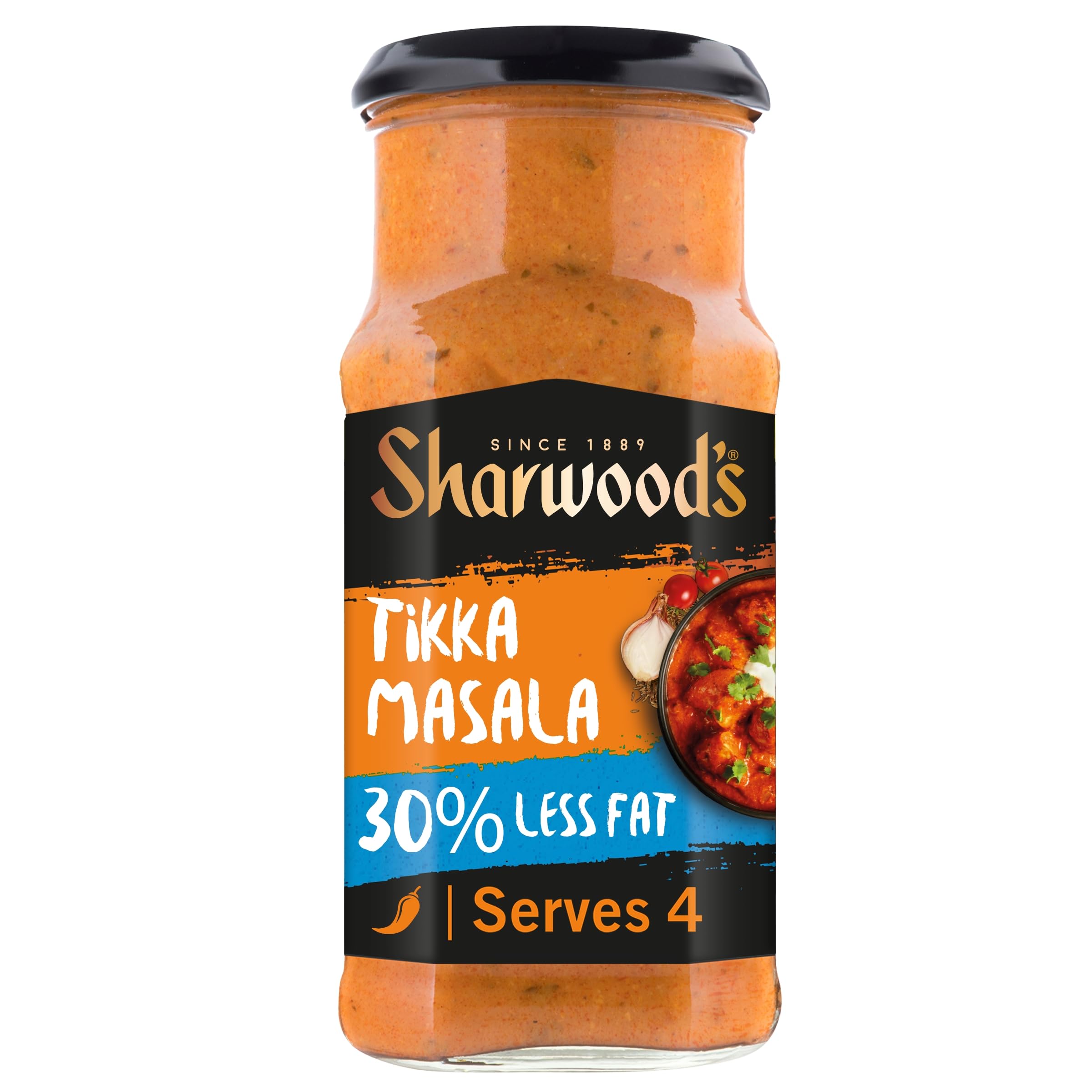 Sharwood's Indian Tikka Masala Sauce – 30% Less Fat, Tomato, Yogurt & Cream Blend, Mild Spice, 420 g Jar (Pack of 1)
