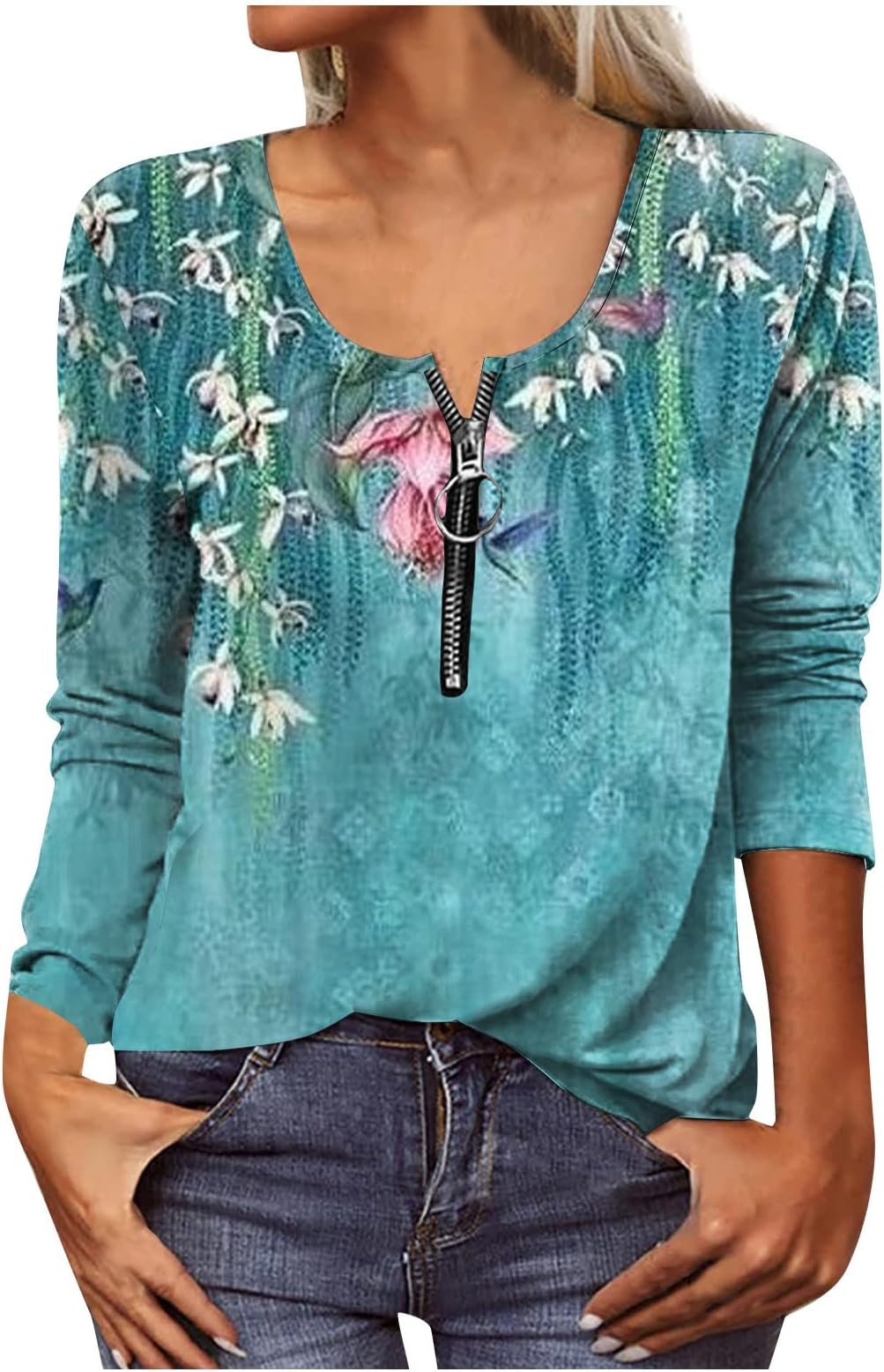 Womens Long Sleeve Tops, Encanto Tshirt Women Long Sleeve Empire Waist Outdoor Cozy Autum T Shirt Zipup Half Zip Thin Comfy Graphic T Shirt Womens