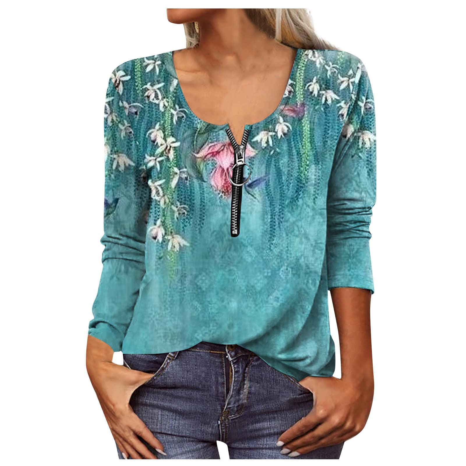 Womens Long Sleeve Tops, Encanto Tshirt Women Long Sleeve Empire Waist Outdoor Cozy Autum T Shirt Zipup Half Zip Thin Comfy Graphic T Shirt Womens