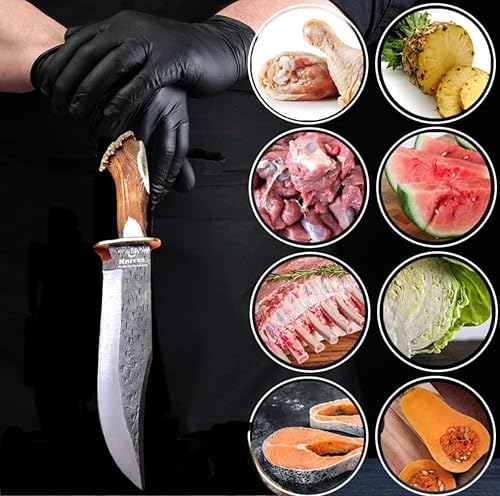 Miniatura 3 de Hoja forjada a mano de acero al carbono de 15.5 pulgadas, mango de cuchillo Bowie coleccionable, clip de latón con cuerno de ciervo (02 ciervo