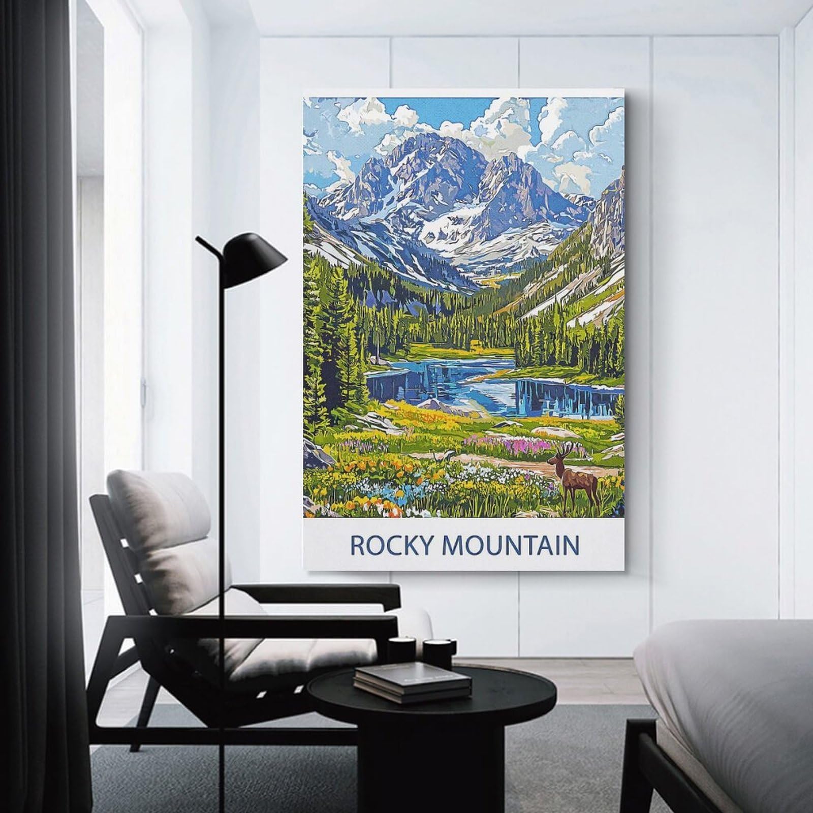 Junmoney Home Decor Wall Art Rocky Mountain Landscape, 24x36inch(60x90cm), for New Homes, Bedrooms Or Workspaces, Decorative Present for New Homes