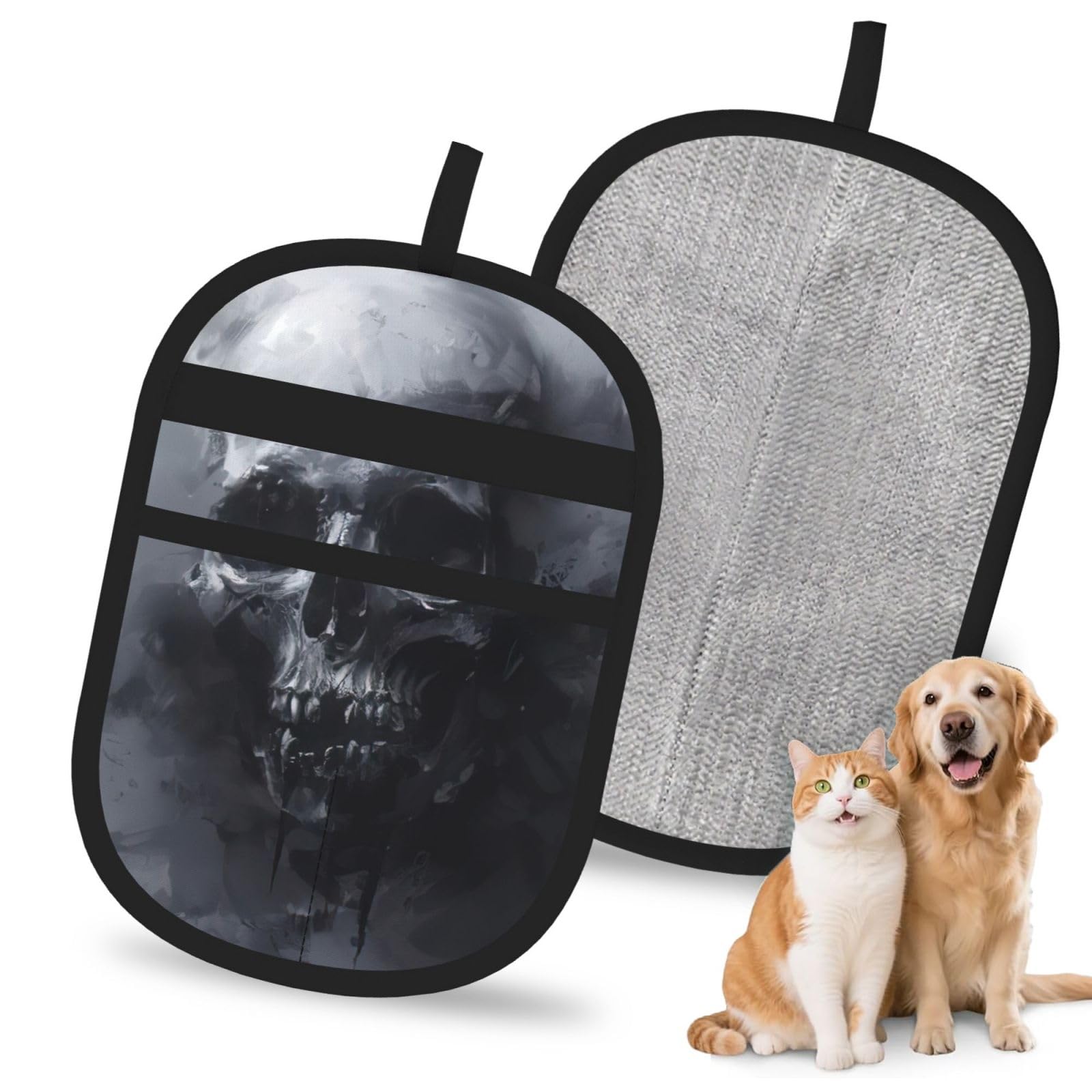 Horror Ghost Skull Print Pet Hair Remover Gloves Grooming Cleaning Accessory Reusable Deshedding Tool