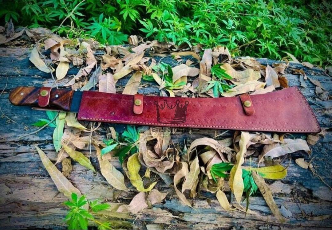Handmade Spring Steel Sharp Edge Hunting Full Tang Machete with Leather Sheath - Rose Wood Handle - Perfect Grip - Forest Machete by Empire Industry