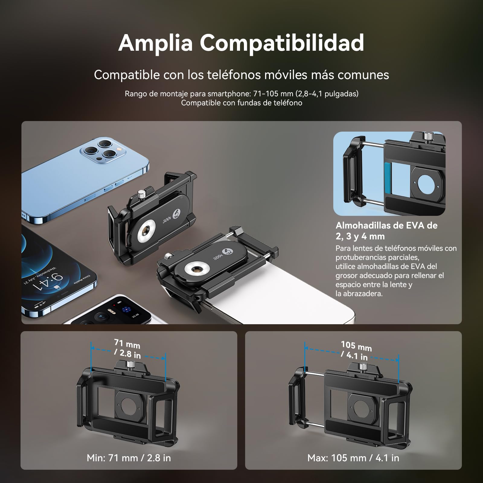 Evil Eye Microscopio 300X para Smartphone, Minimicroscopio Compacto con CPL, 18 Luces LED, 19 Modos de Iluminación & UV Luz, Microscopio Digital con Clip Universal, Ideal para iPhone/Android