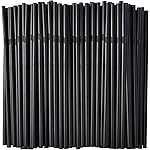 ALINK 100-Pack Black Flexible Drinking Straws, Plastic Disposable Bendy Straws - 7.75 x 0.23