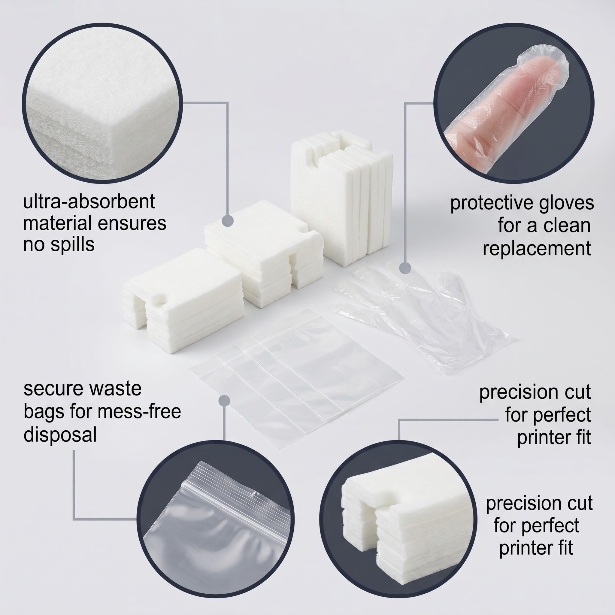 1pz Tampone per Inchiostro di Scarto Compatibile con EP ET-2800 ET-2803 ET-4800 ET-2400 ET-2720 ET-4700 ET-2711 L3110 L3250 L3150 L3210 Stampanti con Spugna, completo di guanti e sacchetti.